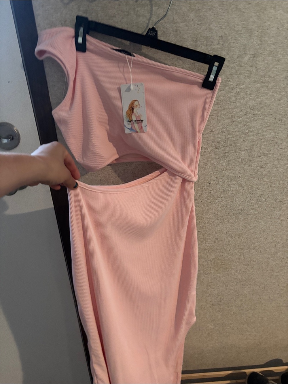 One-Shoulder Pink Cutout Midi Dress